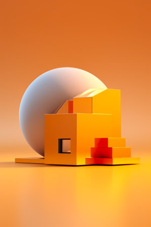 White ball sitting on top of yellow table next to building. Generative AI.の素材