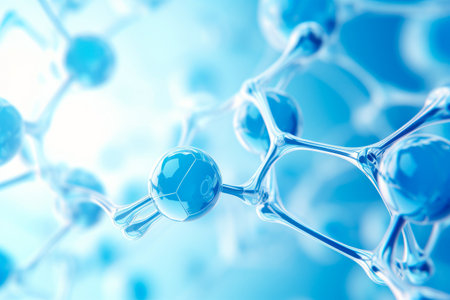 Blue structure with number of spheres on it and blue background. Generative AI.の素材