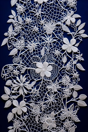 White lace doily with flowers and leaves on it. Generative AI.の素材