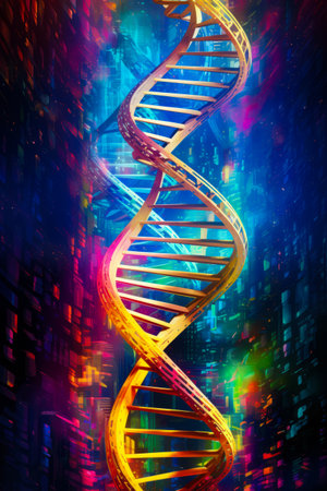 Digital painting of double - decked spiral - shaped structure. Generative AI.の素材