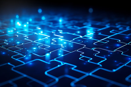 Computer keyboard with blue lights on it's side. Generative AI.の素材