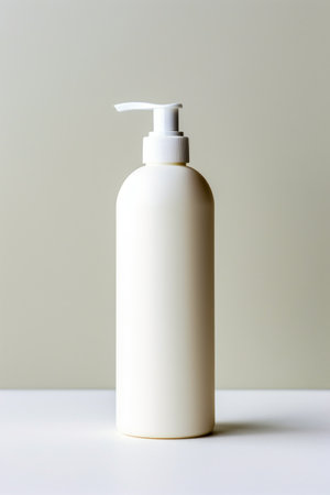 Bottle of soap on table with white background. Generative AI.の素材