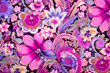 Colorful floral design with lots of flowers and leaves on it. Generative AI.の素材