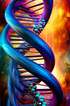 Digital painting of blue and purple spiral design with yellow background. Generative AI.の素材
