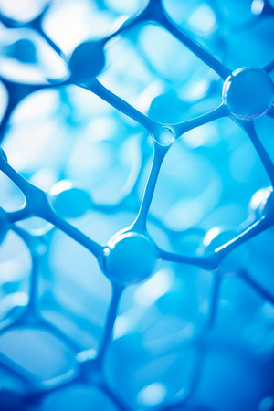 Close up of blue structure with many balls and few circles. Generative AI.の素材