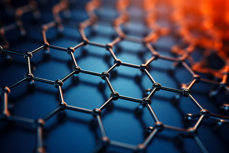 Close up of metal structure with many hexagonal structures. Generative AI.の素材