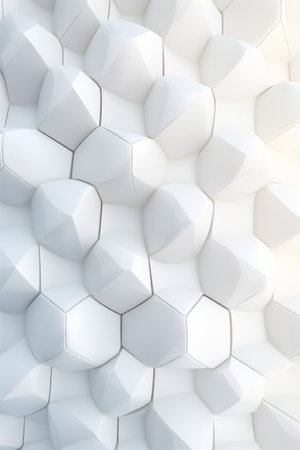 White wall with bunch of hexagonal shapes. Generative AI.の素材