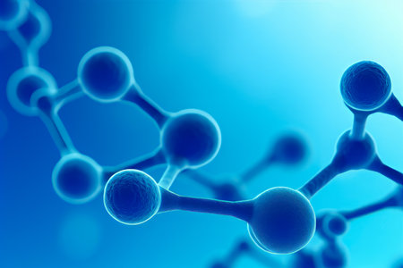 Blue background with group of spheres and blue background. Generative AI.の素材