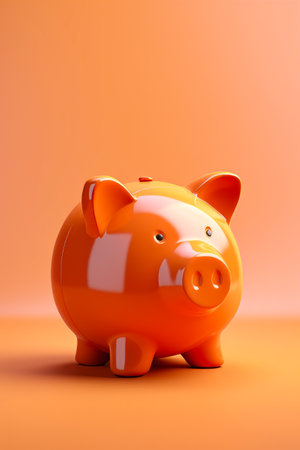 Piggy bank sitting on table with yellow background. Generative AI.の素材