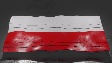 Polish national ensign, white red color flapping in the wind.の写真素材