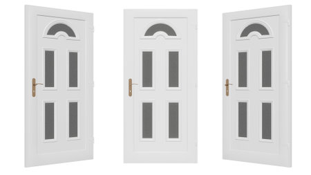 White interior doors with glass insert on an isolated background.の写真素材