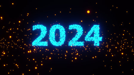 Animated background with golden particles New Year 2024 with alpha channel.の写真素材