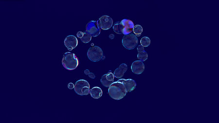 Transparent animated drops, water bubbles, liquids on a colorful background. Background of cyclic motion Vj. Club visuals, background video, DJ visuals.の写真素材