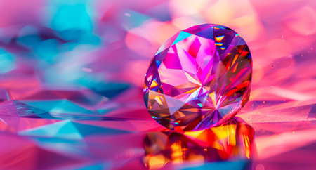 A diamond is sitting on top of a colorful background.の素材
