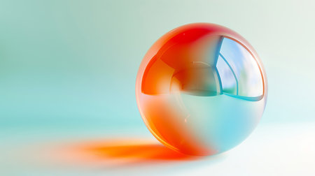 A glass ball with a blue and orange color.の素材