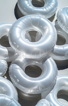 A group of white inflatable rings.の素材
