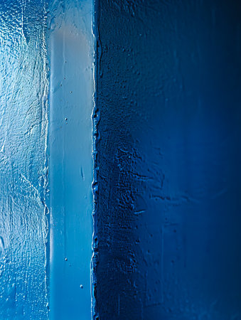 A blue wall with a white door.の素材