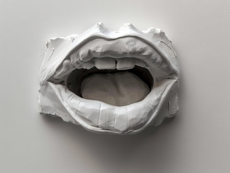 A white sculpture of a mouth with teeth.の素材