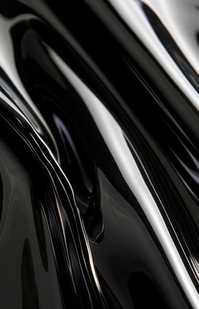A close up of black shiny liquid.の素材