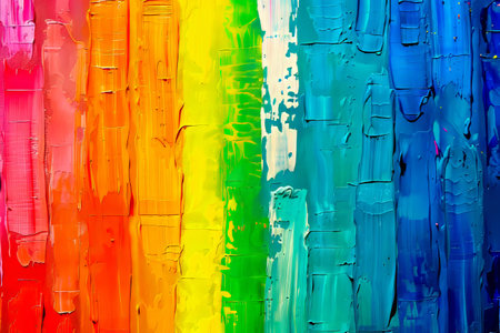 A painting of a rainbow painted on a wall.の素材