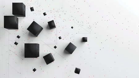 A white background with black cubes and dots.の素材