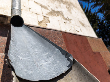 A metal shovel sticking out of the side of a building.