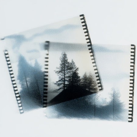 A couple of film strips with a picture of trees on them.の素材