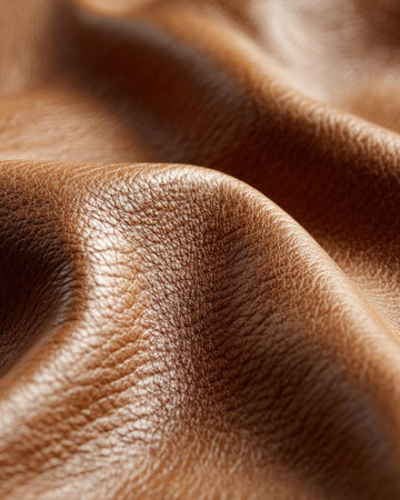A close up shot of a brown leather texture.の素材