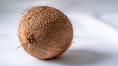 A close up of a coconut on a white surface.の素材