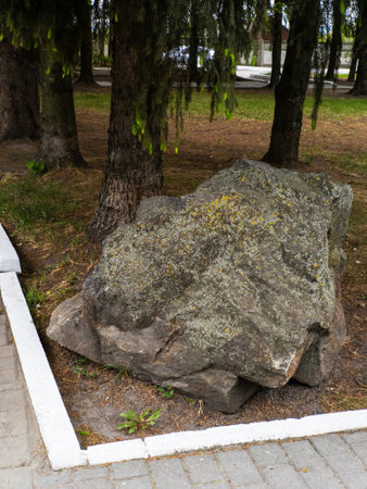 A large rock sitting in the middle of a park.の写真素材