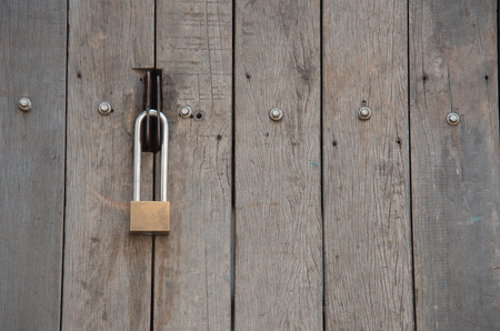 Wooden door and lockの写真素材