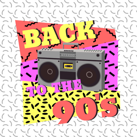 Back to the 90s. Tape recorder, geometric elements.のイラスト素材