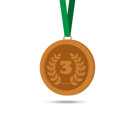 Bronze medal with green ribbon on a white backgroundのイラスト素材