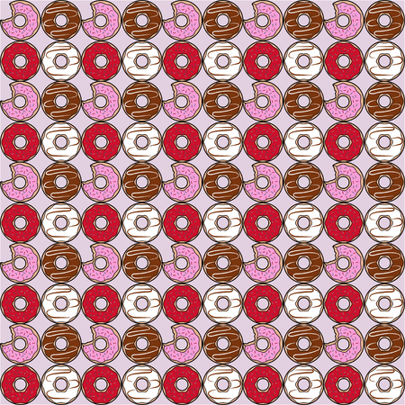 Donut seamless pattern. Four delicious, glazed donutのイラスト素材