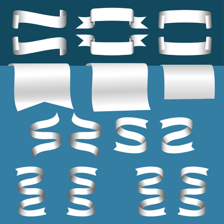 Set of white ribbons and banners on a blue backgroundのイラスト素材