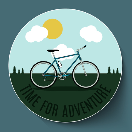 Bike on the background of the sun, clouds and motivational text.のイラスト素材