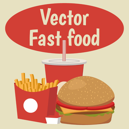 Lunch with burger, french fries with ketchup and soda takeawayのイラスト素材