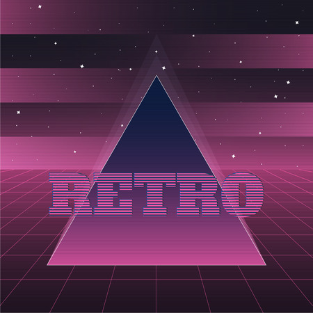 Vector emblem. Retro Sci-Fi pattern. 80's style illustration.のイラスト素材