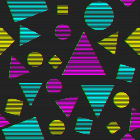 Seamless pattern with geometric figures in memphis style. Digital image data distortion.のイラスト素材