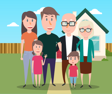 Big family together on the background of their houseのイラスト素材