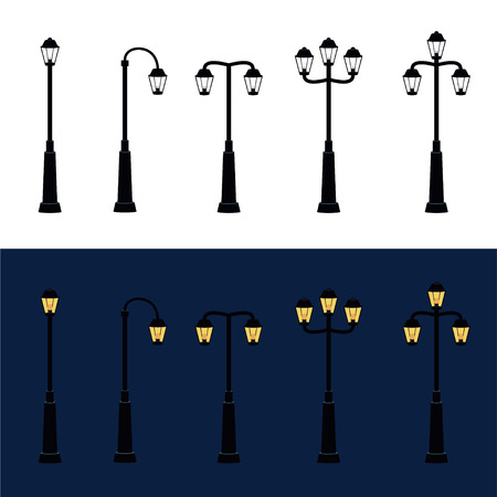 Vintage street lights on white and blue backgroundのイラスト素材