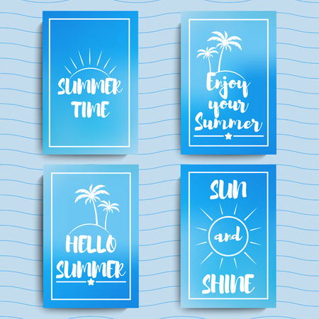 Set of greeting summer card with hand drawn elements for Summer calligraphic designs. Vector illustrationのイラスト素材