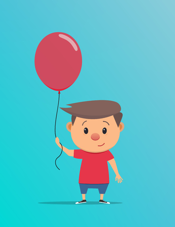 A little boy holds a balloon. Vector illustration in flat styleのイラスト素材