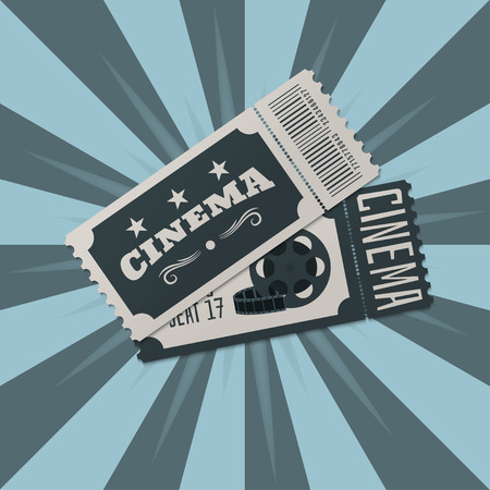 Tickets. Two tickets to the cinema on the background of the rays. Vector illustrationのイラスト素材