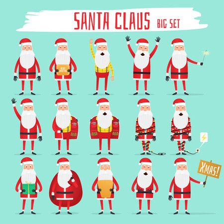 Big Santa Claus characters set. Vector illustration in flat styleのイラスト素材