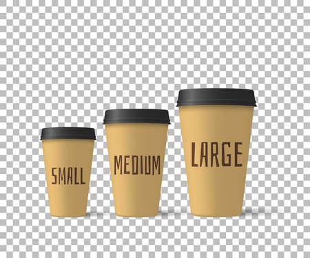 Realistic coffee cups isolated on a transparent background. Paper cups mockup. Vector illustrationのイラスト素材
