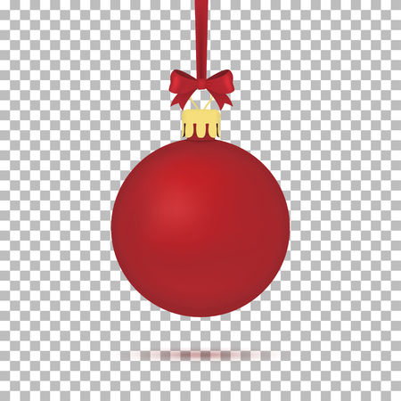 Red Christmas ball with ribbon isolated on transparent background. Vector illustrationのイラスト素材