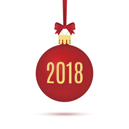 Red Christmas ball with ribbon isolated on white background. Vector illustrationのイラスト素材