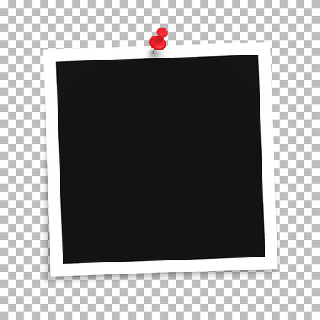 Photo frame template with push pin on a transparent background. Vector illustrationのイラスト素材