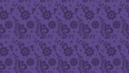 Purple background with flowers,  plants and football ball on seamless pattern.のイラスト素材